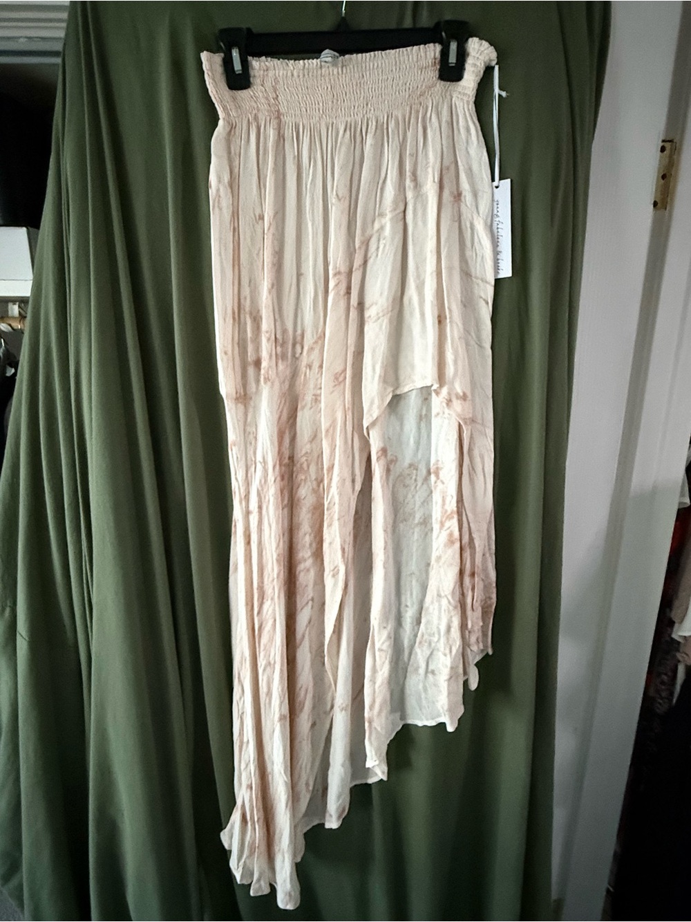 Young Fabulous & Broke Cream Skirt with Blush Tie-Dye Asymmetric Hem sz L NWT